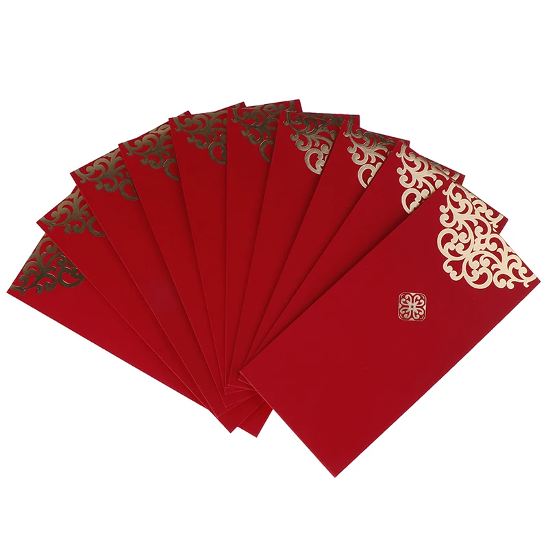 10pcs Happy Lucky New Year Wedding Red Envelope Chinese Spring Festival Gold Printing Red Pocket To Fill In Money