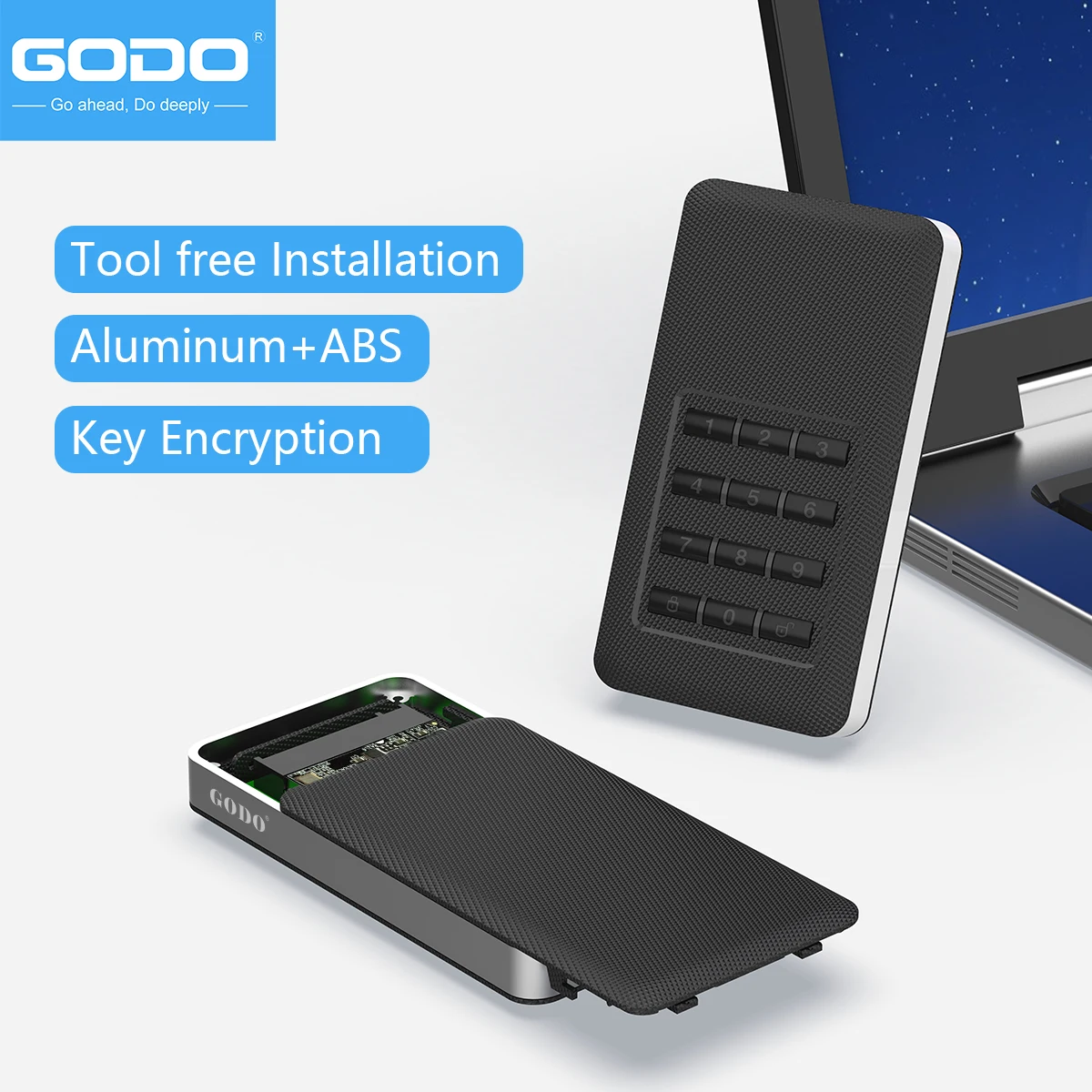 GODO M.2 MSATA Hardware-codering USB3.0 Volledige schijf EncryptionTool gratis installatie met wachtwoord Mobiele harde schijf Box 2,5 