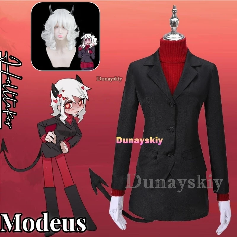 Modeus Cosplay Costume Clothes Wig Uniform Cosplay Helltaker The Lustful Demon Performance Dress Halloween Party Woman Suit Set