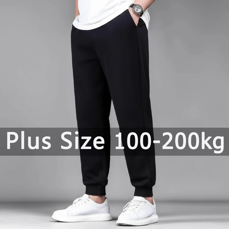

Мужские черные длинные брюки больших размеров, осенне-зимние хлопковые брюки с принтом 4XL 5XL 6XL 7XL 100-200 кг, свободные брюки большого размера, мужская одежда