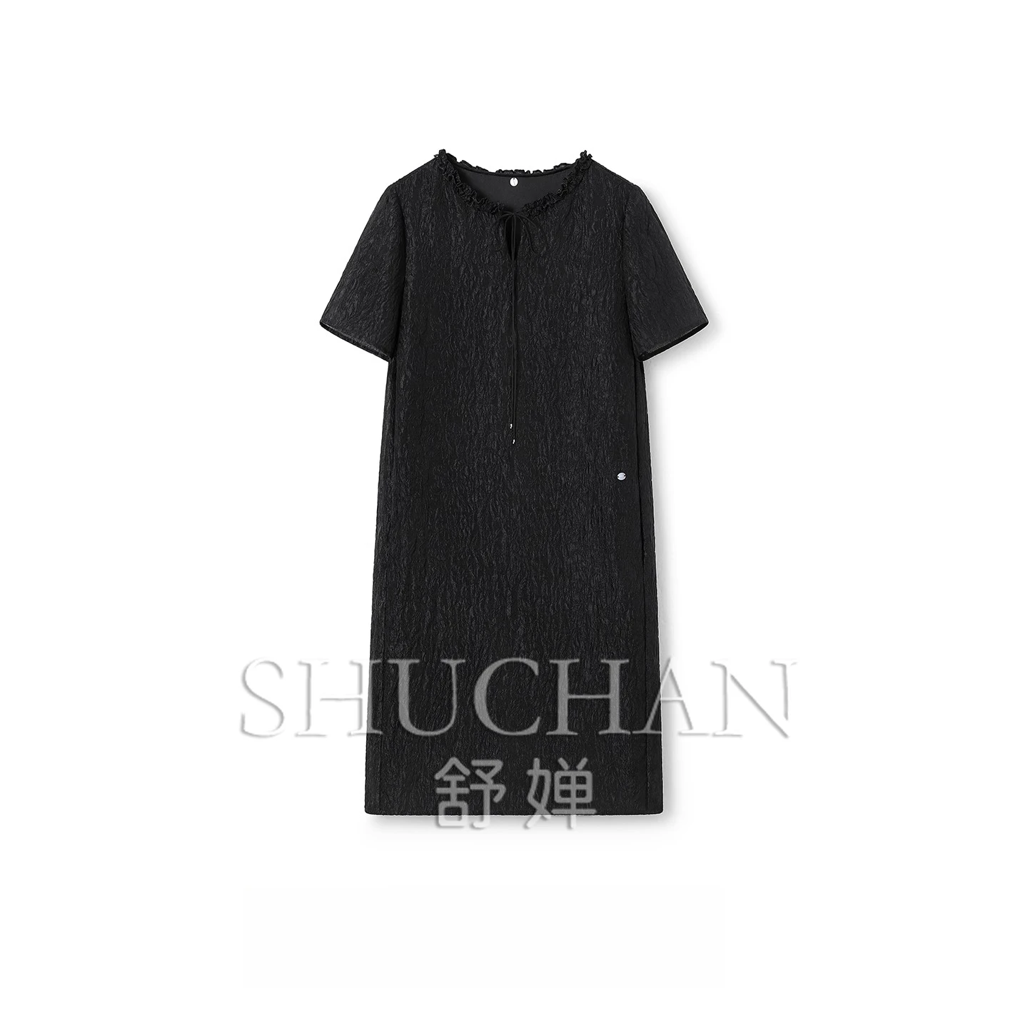 

25 Summer Luxury Commuter Silk Brocade Jacquard Crepe Silk Fungus Edge Short Sleeve Dress Women