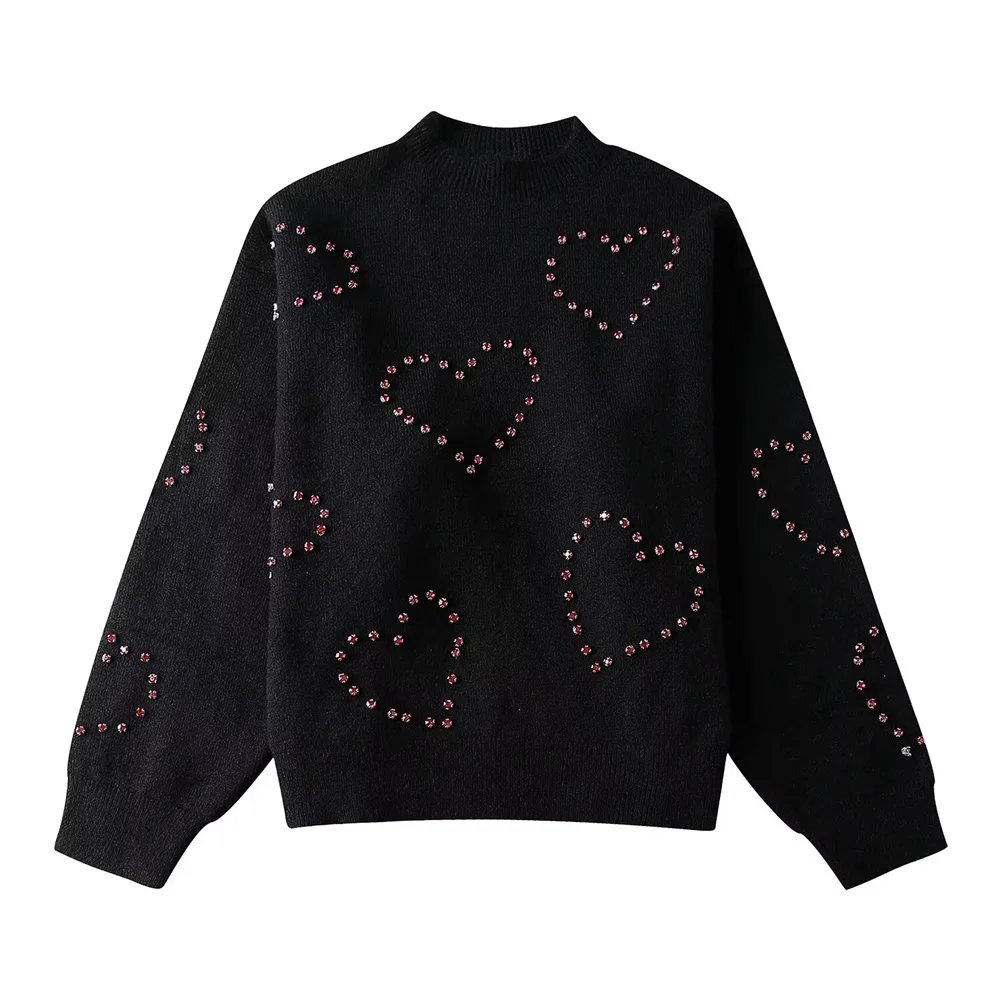 Spring/Summer Women\'s Fashion New Style Beaded Heart Pattern Knitwear