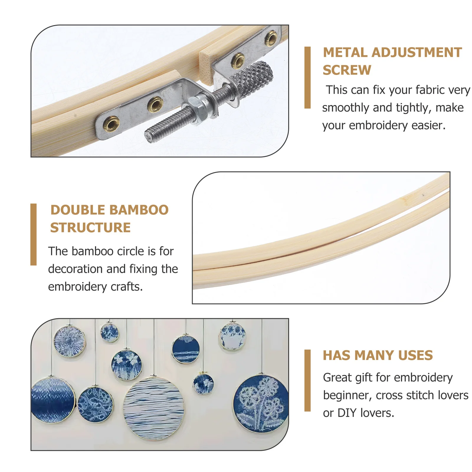 

1Pcs 40Cm Bamboo Embroidery Hoop for DIY Cross Stitch Sewing Craft Circle Frame Handmade Needlework Kit Wall Decor Accessory