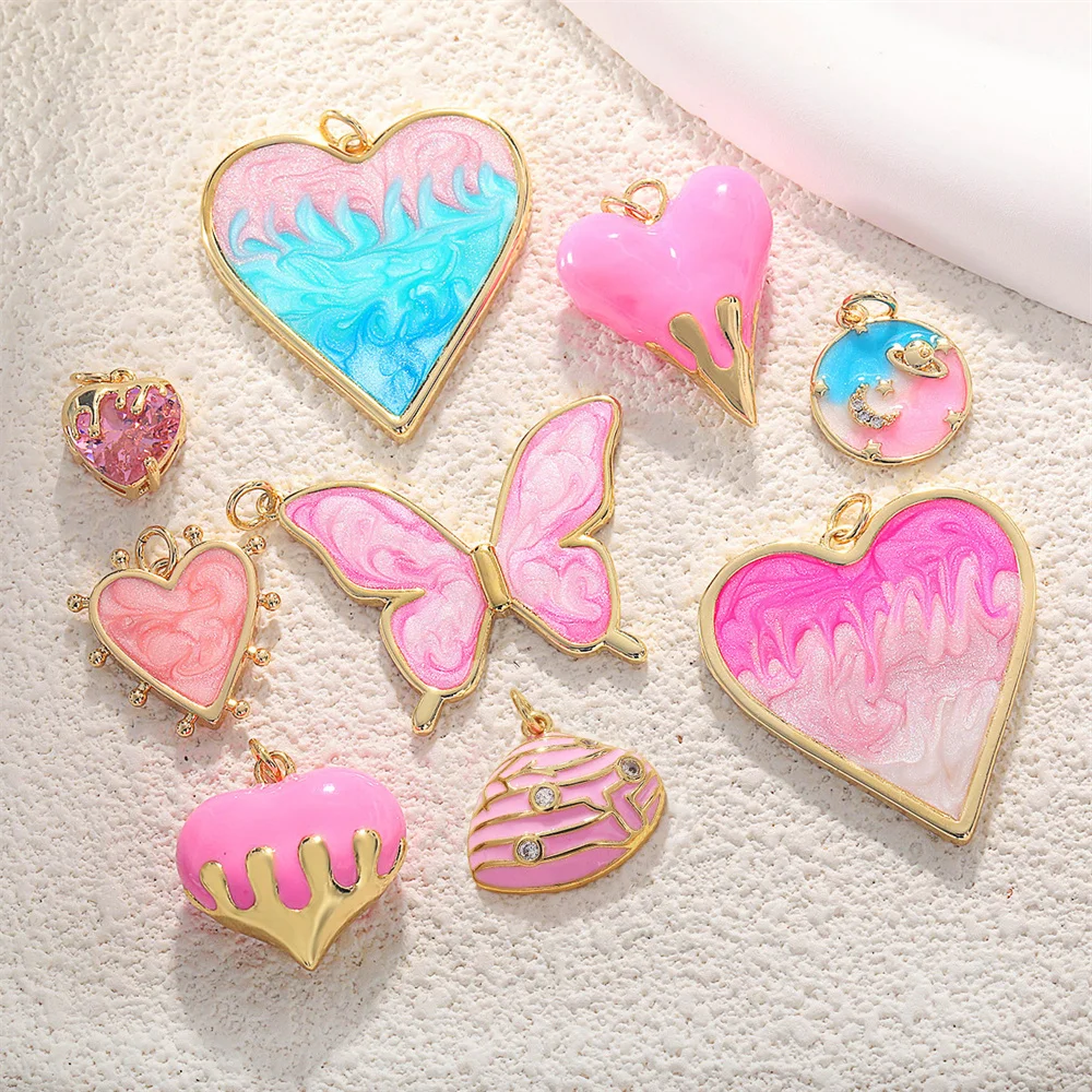 Diy Luxury Jewelry Accessories Pink Necklace Pendant Butterfly Shell Crystal Pendants Strawberry Heart Charm Candy Moon Charms