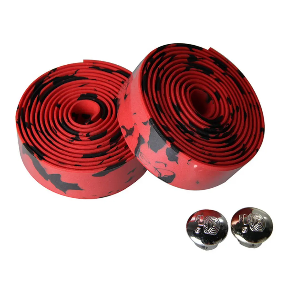 Bicycle Handlebar Tape 2 Pack Anti Slip High Friction Cork Wrap with Bar Plugs for Road Bike Red Black