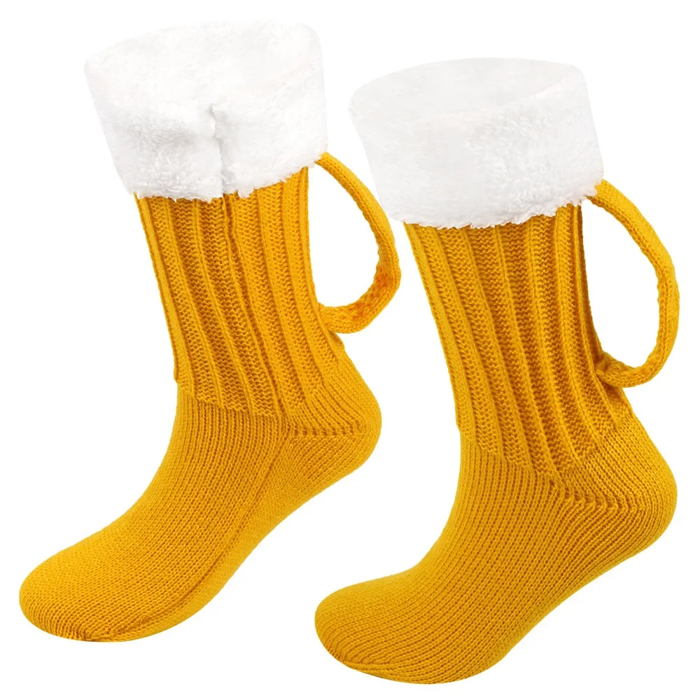 Chaussettes en tricot à motif animal pour Noël, chaussettes de sol chaudes, chope de bière drôle, cadeaux de Noël, nouveauté, hiver