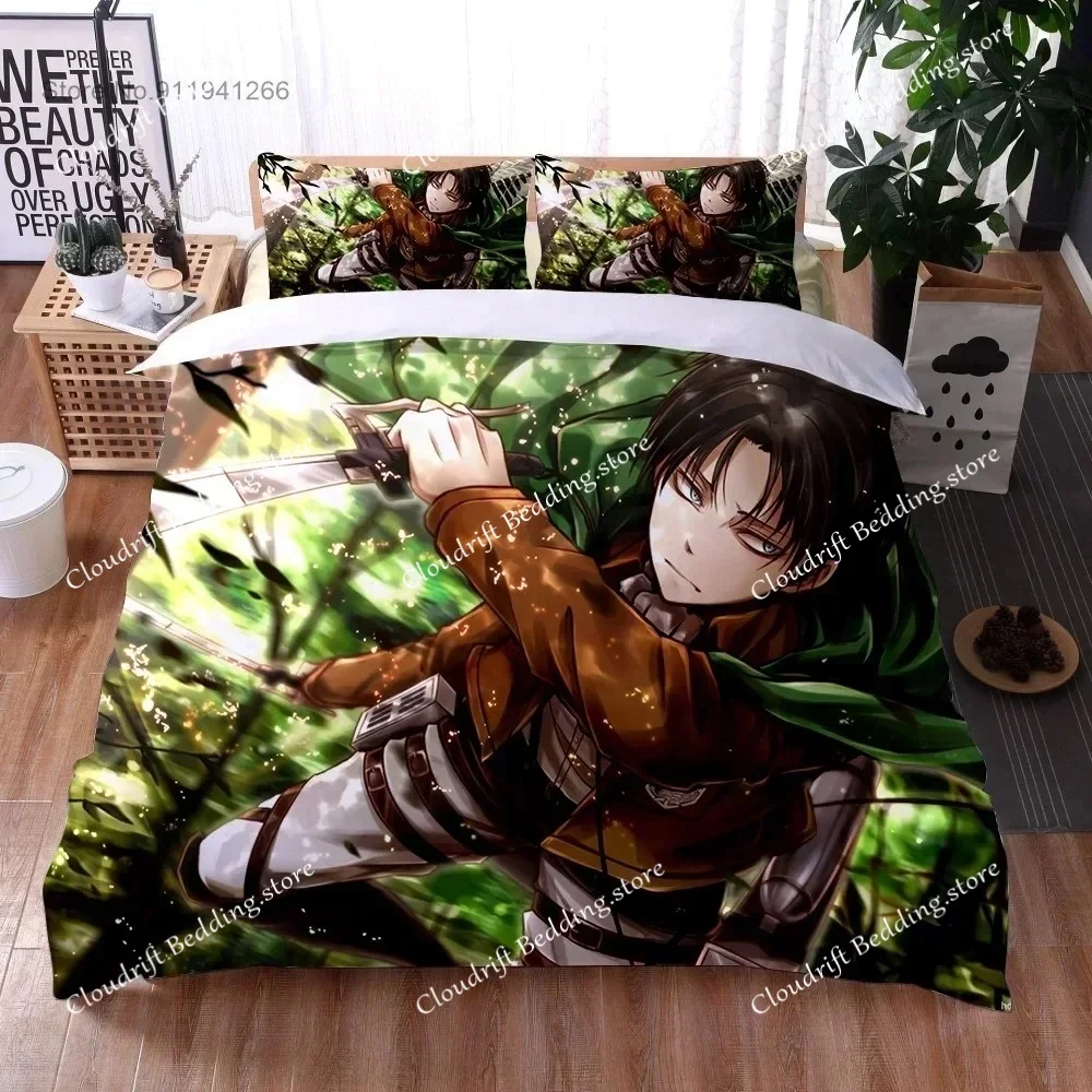 2024 Anime Attack On Titan Custom Duvet Cover Cartoon 3D Print Boys Bedroom Decor Gifts Quilt Cover Pillowcase Bedding Set 5