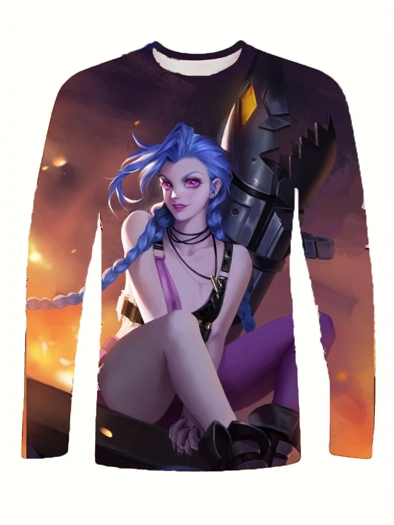 Arcane League Jinx T-shirts 3D Printing Men/Women Anime Long sleeve T shirt Fashion Harajuku Cartoon Kid Y2k Tops Cosplay Tees