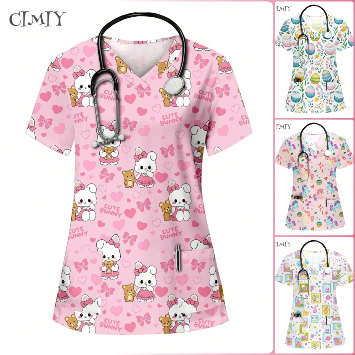 

Uniform Nurse Cat Print Scrub Tops Pet Shop Medical Uniforms Nurse V-Neck Shirt Nursing Accessories Doctor Scrubs Clothes 2025
