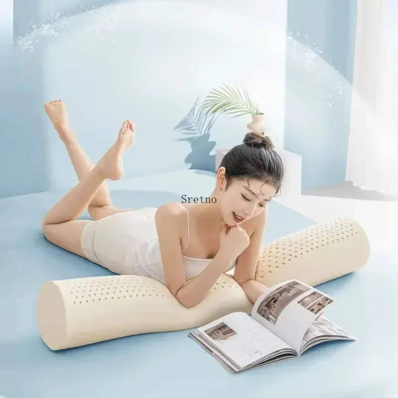 Natural Latex Cylindrical Roll Pillow for Adults, Neck Support Round Cushion for Prone/Back Sleeping, Removable Cover 60-120cm