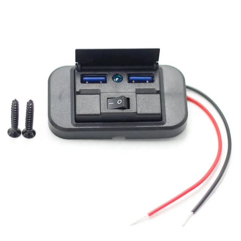 

Панель автомобильного зарядного устройства USB, 12 В, настенное крепление, двойной порт QC3.0 и PD, автомобильный адаптер для быстрой зарядки с кнопочным переключателем