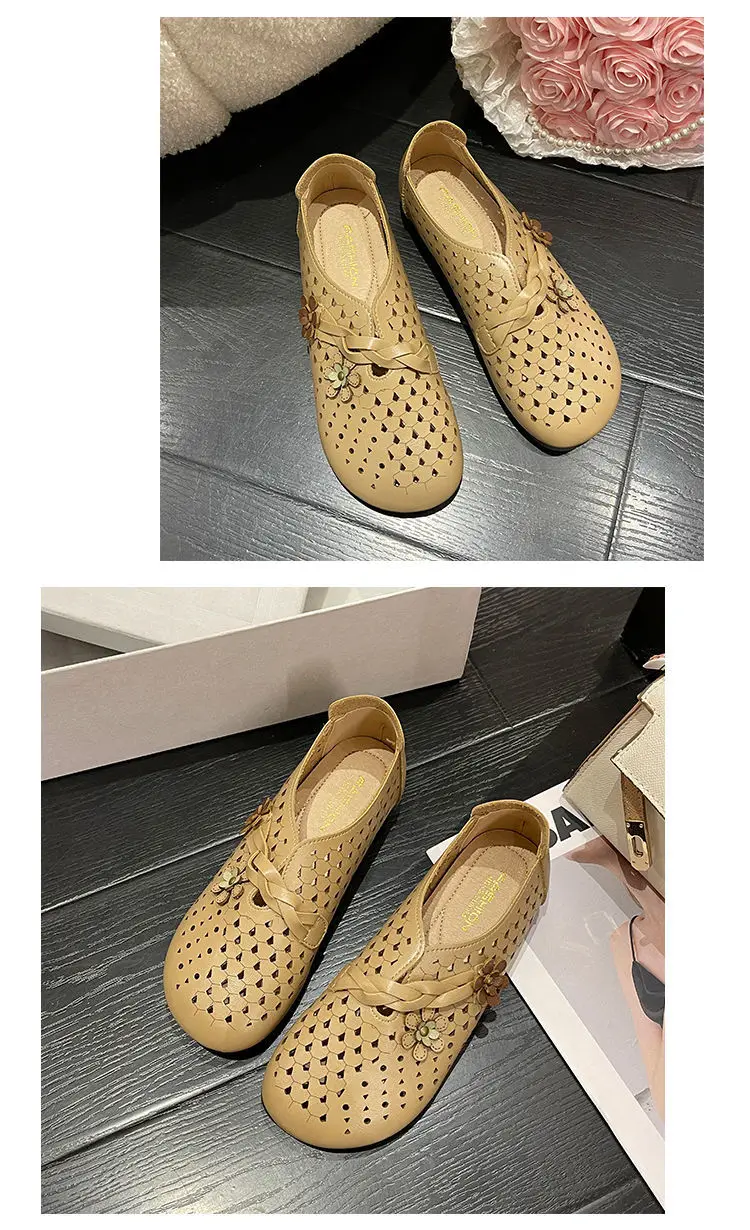 2024 Newly Square Toe Women's Flats Designer Cutout Shoes Ladies Wide Fit Soft Leather Moccasins Female Driving Sneakers