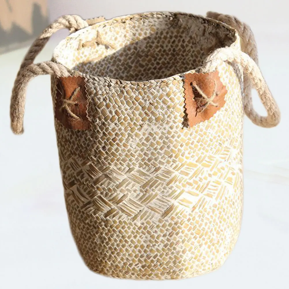

Woven Storage Basket Desktop Decoration Wedding Flower Baskets Small Hand Flowerpot Knitted Planter Rustic Wooden for