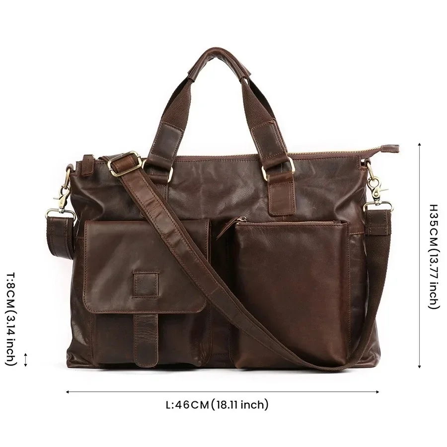 Imagem -03 - Bolsa de Couro Genuíno para Homens Maleta de Negócios Ombro Crossbody Bolsas Bolsa Mensageiro Casual Flap Bolsa 14 15.6 17.3