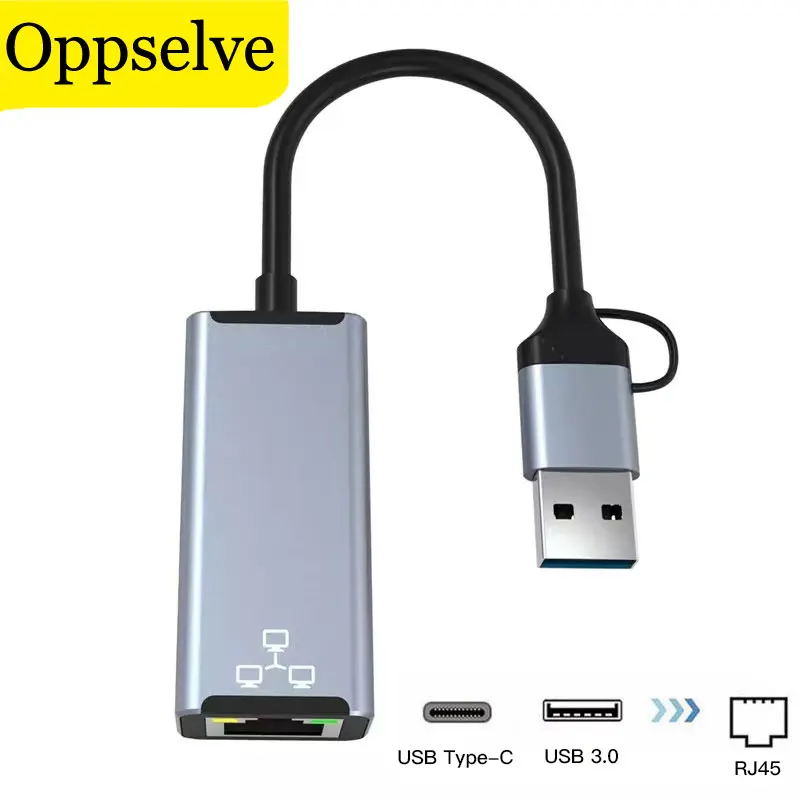 Super Speed USB Type C to RJ45 Adapter Wired Network Card Chips Realtek 8252B USB 3.0 Ethernet 1000Mbps Connector For PC Laptop