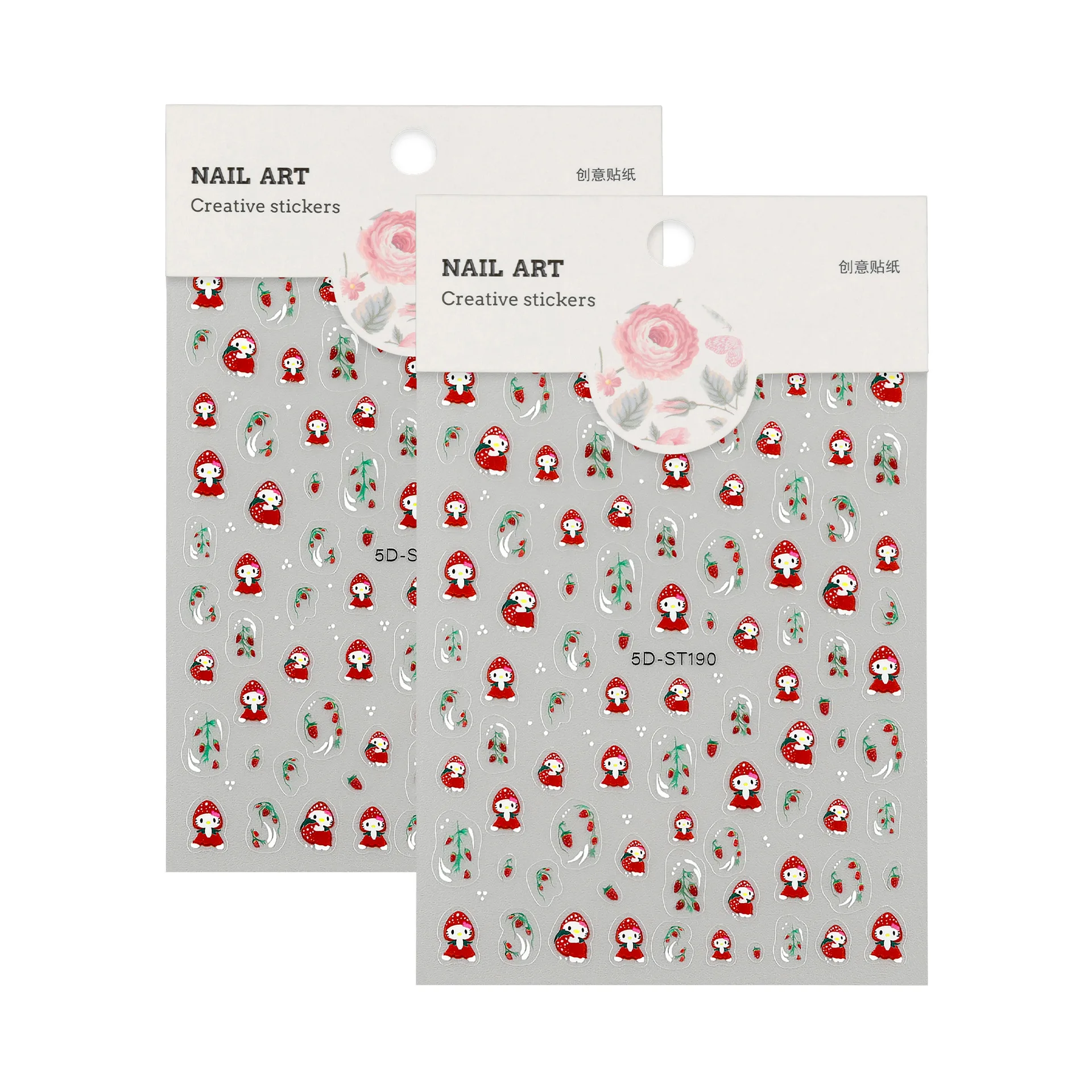 ملصقات فراولة كرتونية لطيفة خماسية الأبعاد - شخصية فتاة بأوراق خضراء |   للأظافر ومستحضرات التجميل والمجلات والهواتف #5