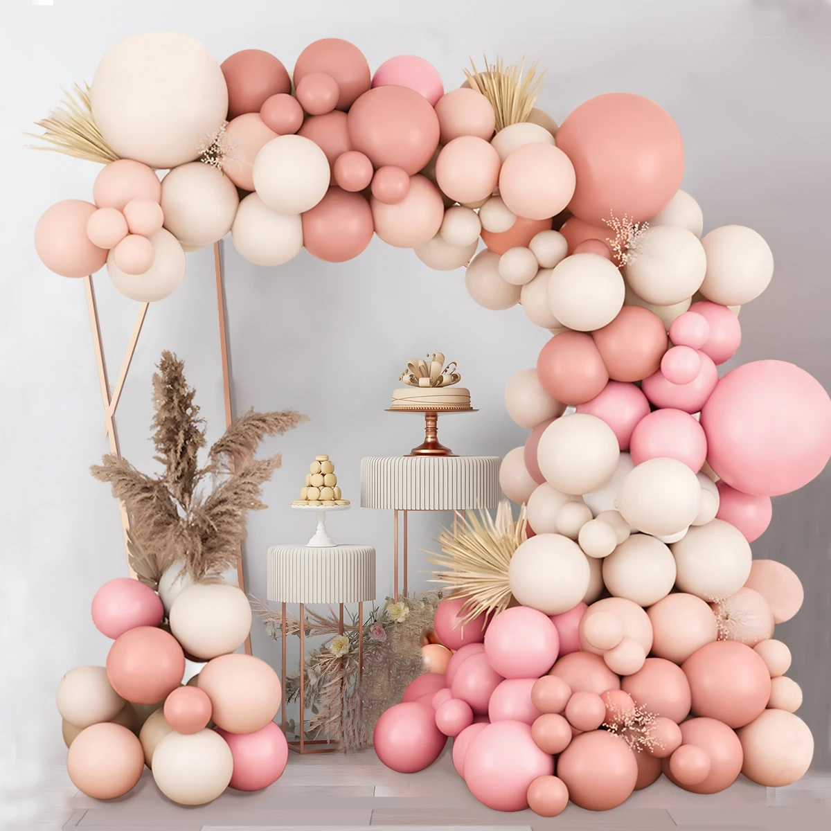 147pcs Grey Rose pink blush Balloon Bohemian Nude Cream Peach Champagne Bridal Shower Garden Tea Birthday wedding decoration