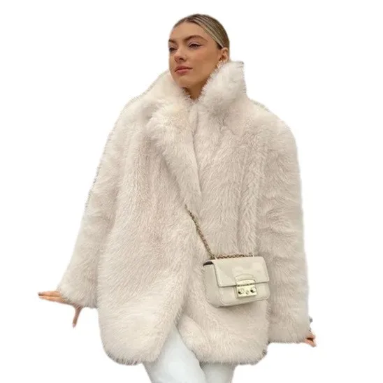 KIDCRKJ الشتاء النساء فرو المنك سترة الأبيض الفراء طوق سميكة ايكو معطف الفرو لسيدة Instagram-نمط فو الإناث معطف الفرو فو