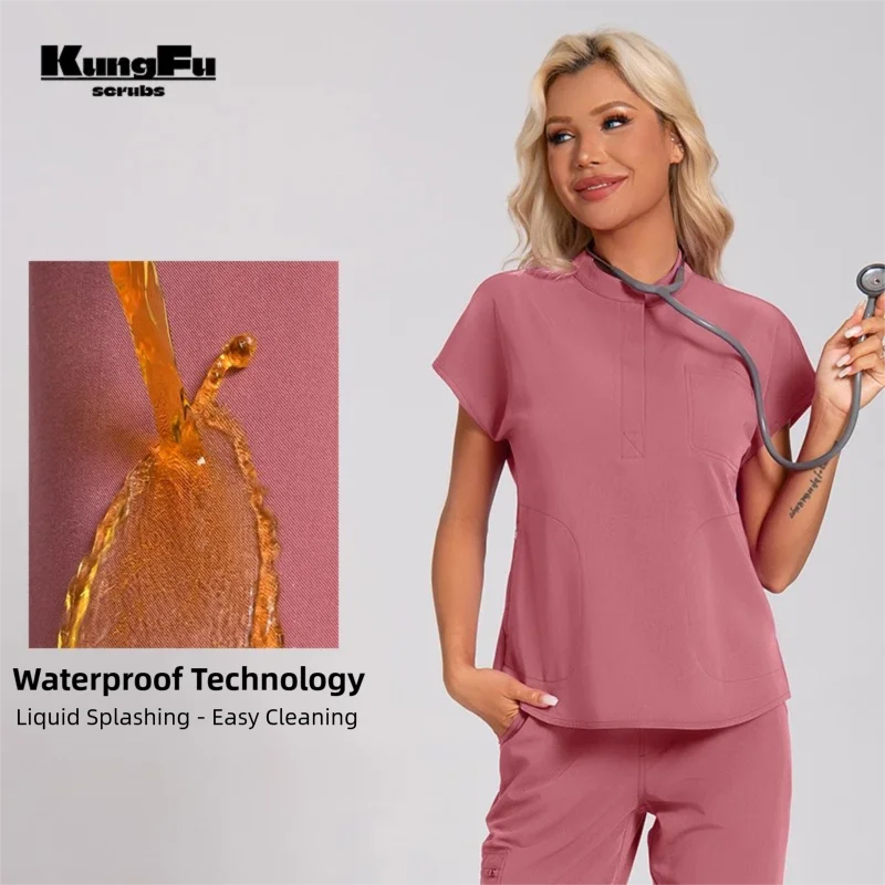 

KUNG SCRUBS Women's Surgical Scrubs Top Slim Fit Short Sleeve T-Shirt Soft Breathable Nursing Beauty Salon Work Top