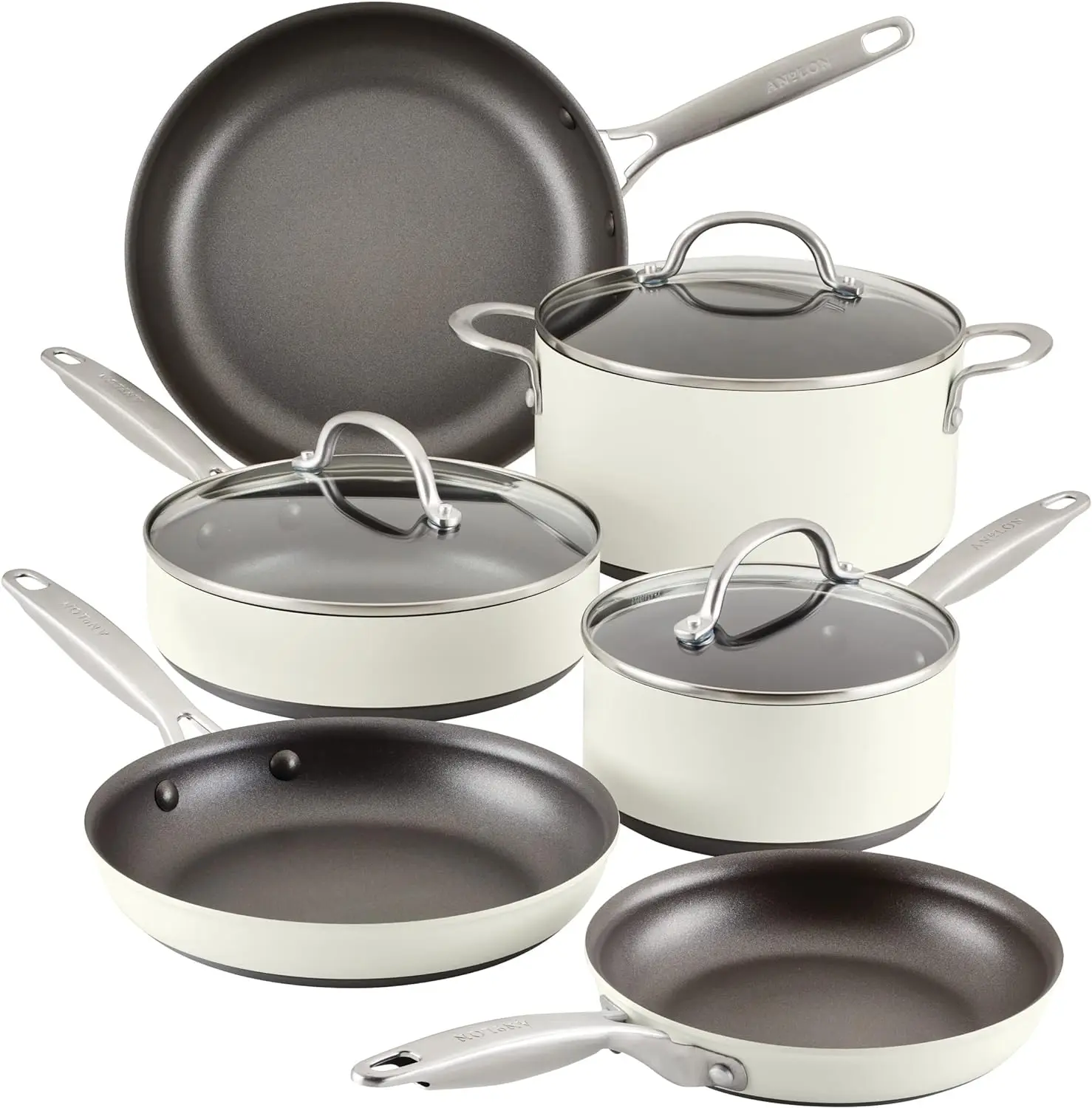 

Anolon Achieve Hard Anodized Nonstick Cookware Pots and Pans Set, 9 Piece - Cream