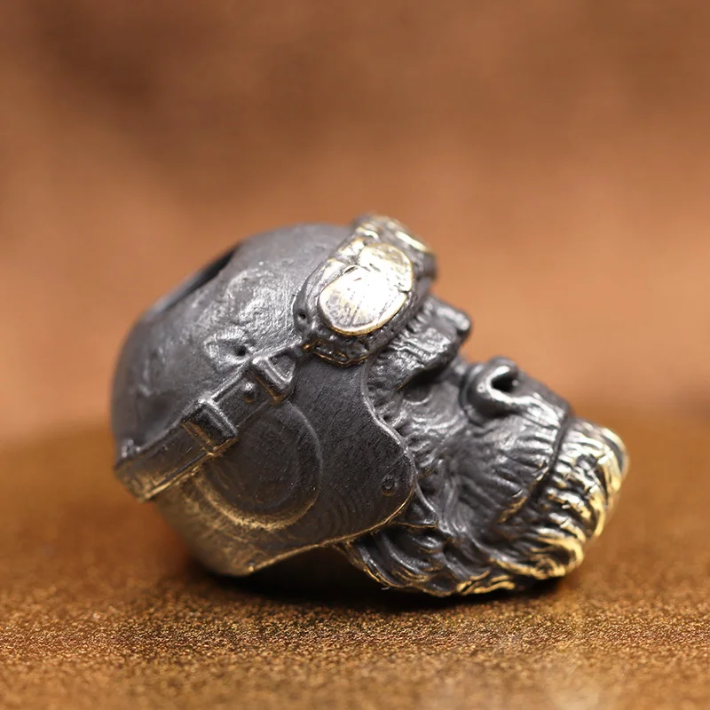 Pilot Helmet Gorilla Head Sculpture Brass Knife Bead Animal