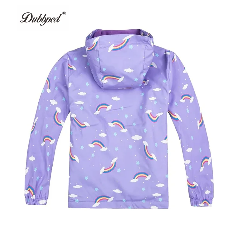 Dubbped Kids Rian Jackets Girls Waterproof Rainbow Design Pattern Coat Windbreaker Outerwear Polar Fleece Windproof Clothes