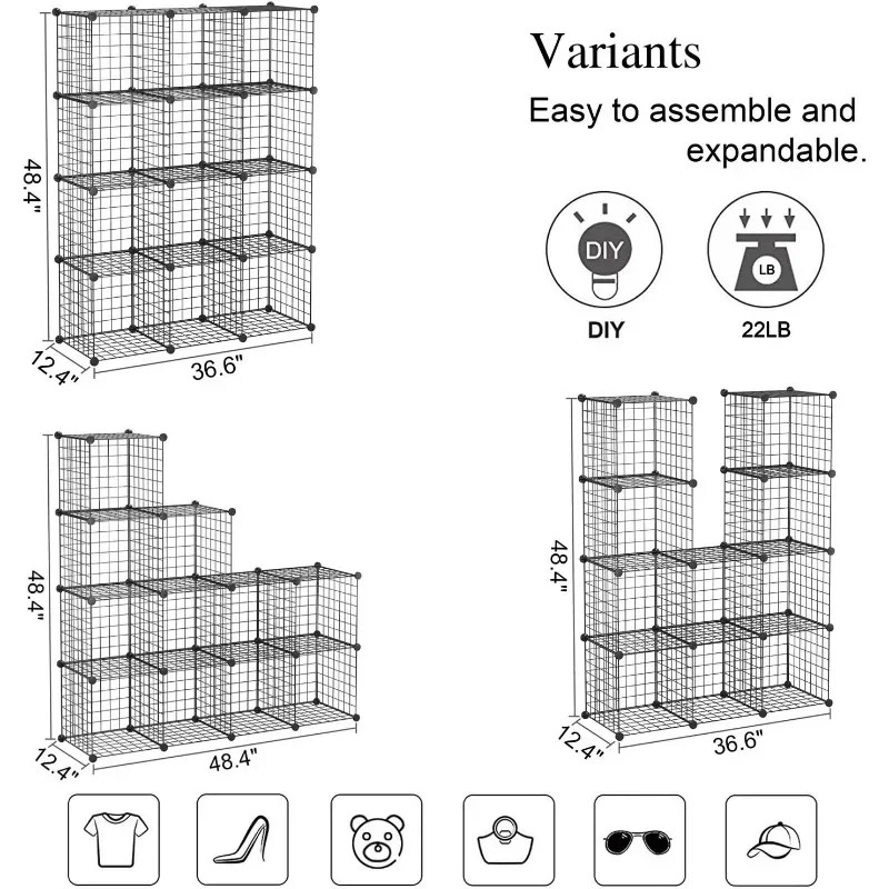 Modular Wire Cube Storage 12-Grid, Metal Shelving Unit for Closet, Pantry & Room Organization