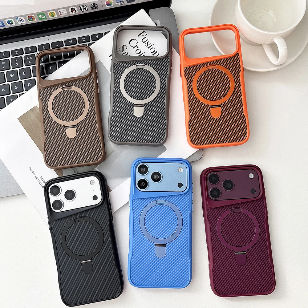 Czerwony, składany uchwyt z mocnym magnesem do ładowania, etui na telefon do iPhone 18, 17, 16, 15, 14 Pro Max, z funkcją MagSafe, wykonane z twardego włókna węglowego. — 2