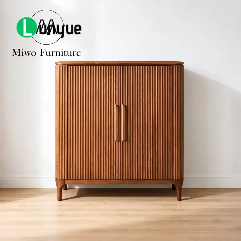 Modern Corrugated Wood Grain Shoe Rack Cabinet Wooden Entrance Locker for Hallway Corridor Storage Customizable Design