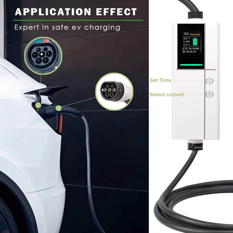 11 кВт, 16 А, 3 фазы, 220 В, 430 В, тип 2, быстрое электрическое зарядное устройство переменного тока EVSE, регулируемый ток ТПУ с WIFI для питьевой зарядки дома EV
