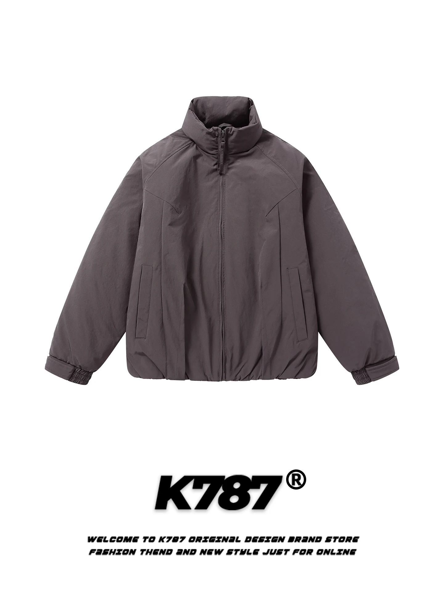 

K787 American Retro 90 White Du down Stand Collar Puffer Jaet Thiened ex Warm Couple's Bread Clothes Polyester Fiber