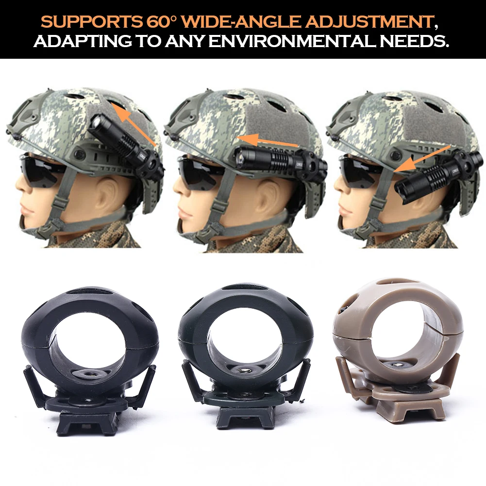 Helmet Flashlight Holder 60-degree Adjustable Mount Clip Torch Bracket Adaptor Tactical Helmet Cycling Accessories tactical gear