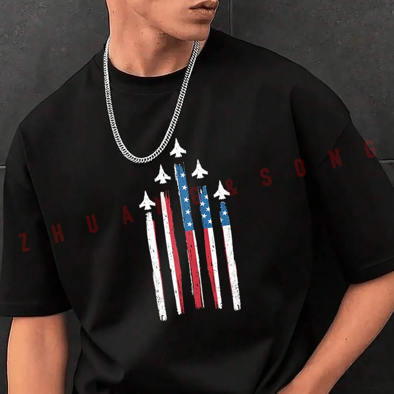 

Мужская футболка с графическим принтом, с изображением самолета и американского флага, модная повседневная футболка в уличном стиле для путешествий и спорта