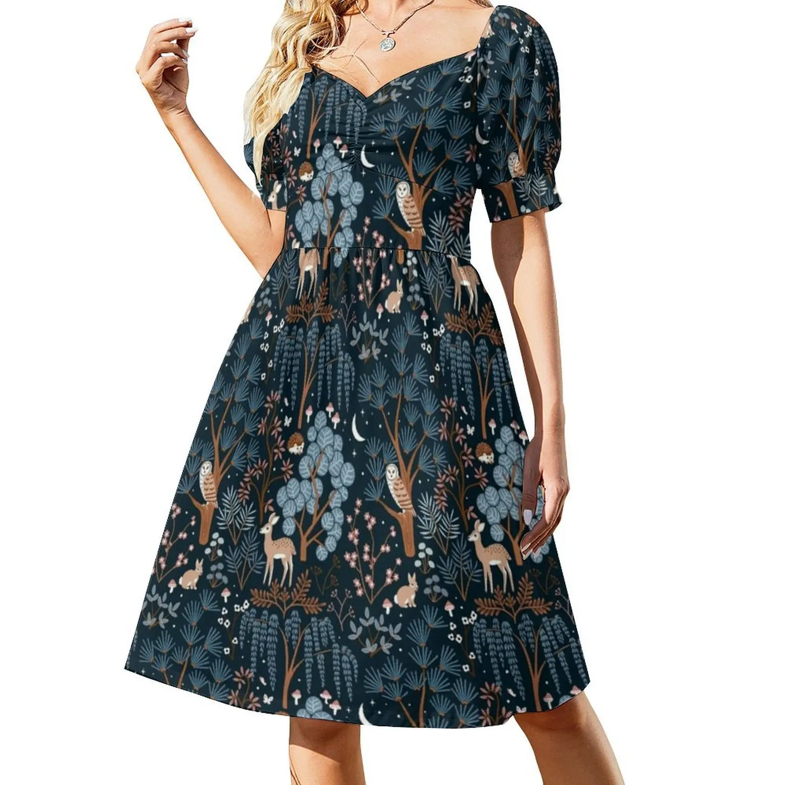 فستان حفلات أنيق للنساء من Woodland Night Life-Cold Blue فستان على شكل حرف a مع خيارات قصيرة/طويلة/بدون أكمام من Forest Mystical Woods #2