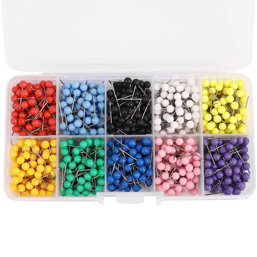 2000 Pieces 1/8 Inch Map Push Pins Map Tacks with Round Heads and Steel Needle Points 10 Colors (Each Color 200 PCS)