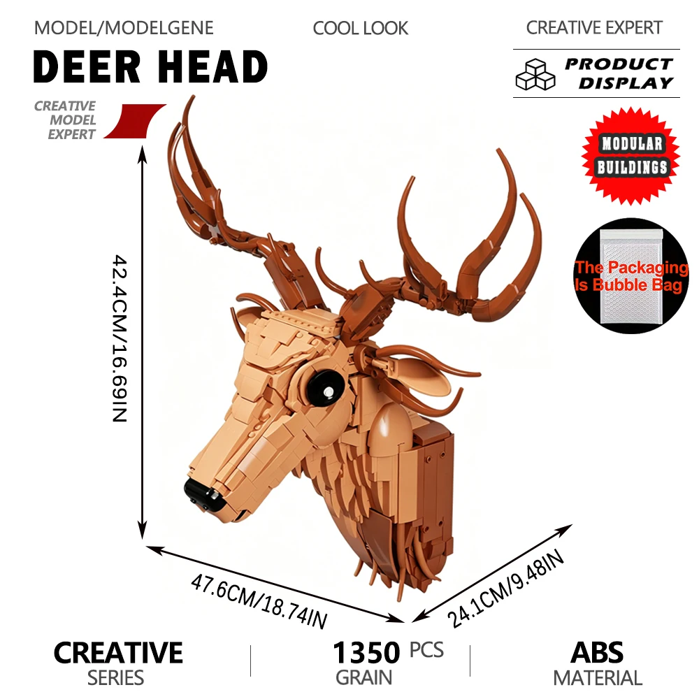 

Deer Head Ornament Model Building Blocks Bricks Toy Gift Realistic Stag Head Sculpture Brick Kit with Craftsmanship Home Styling