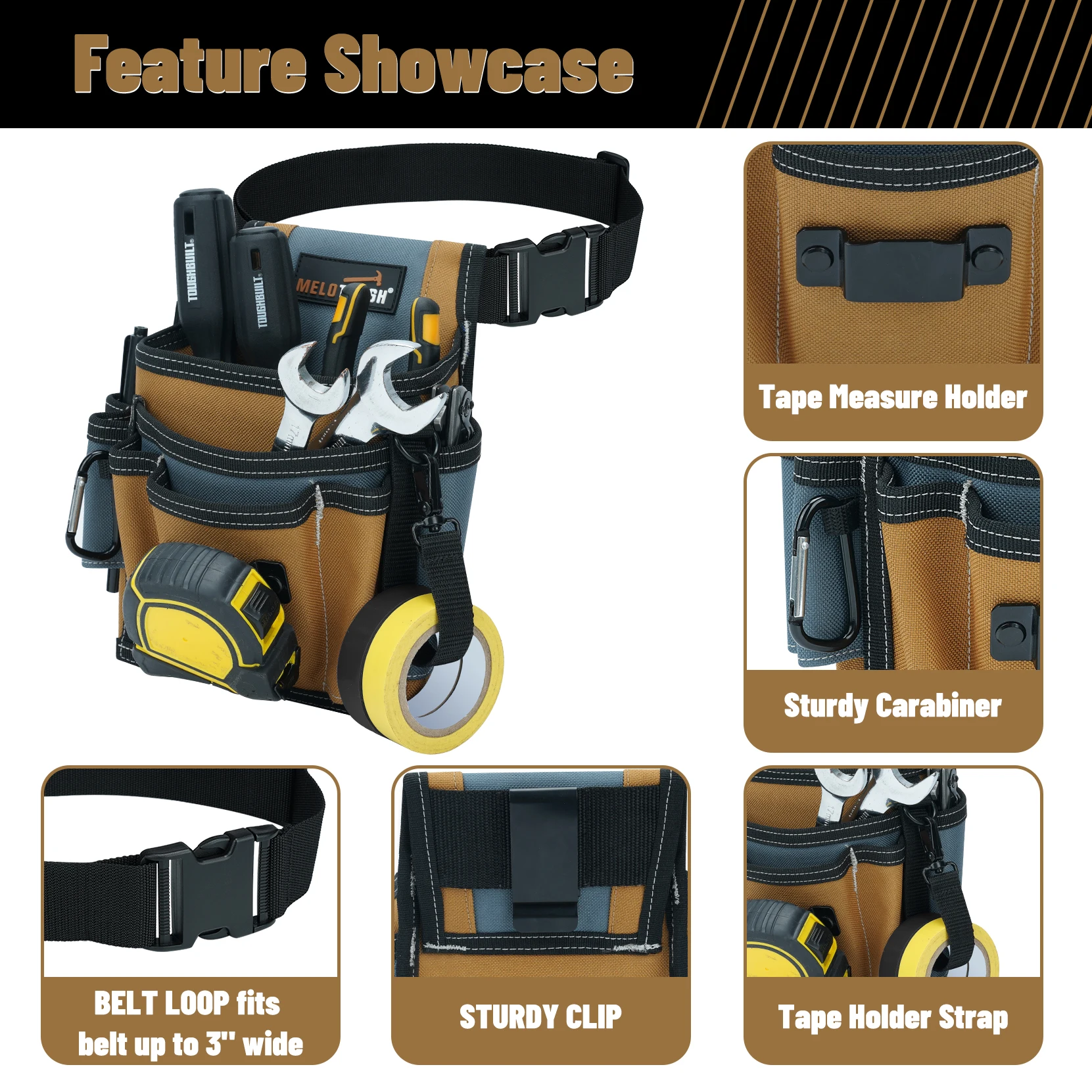 Electrician\'s Small Tool Pouch for Tool Belt Tool Pouch Tool Holster with Multiple Pockets, Construction Pouch Tool Organizer