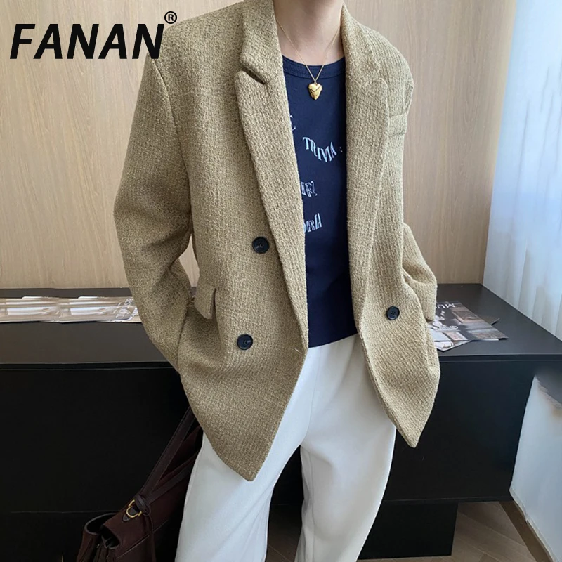 

FANAN Vintage Double Breasted Blazers For Women Lapel Temperament Loose Jackets Elegant Female Coats 2025 Autumn New Fashion
