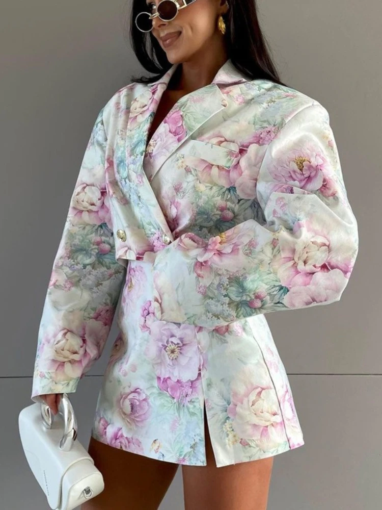 

Printing Women Pajamas Suit Sexy Turn-Down Collar Sleepwear Long Sleeve Nightgowns Short Skirt Fashion Nightwear Sets