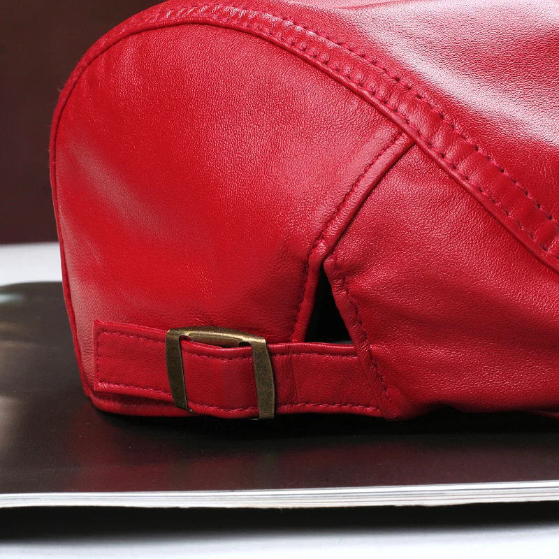 

Red Leather eepskin Beret Hat Women's Faionable Street Sle Cap ort Brim Winter Spring Autumn Seasonal Youth Suitable