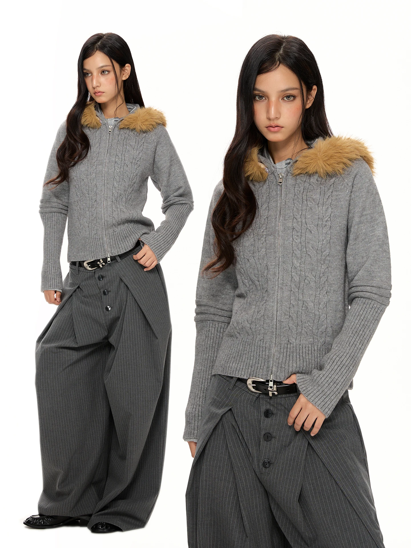 

Женский вязаный свитер с капюшоном в американском ретро-стиле, приталенный, с длинными рукавами, теплая верхняя одежда, короткое пальто, повседневный, удобный крой