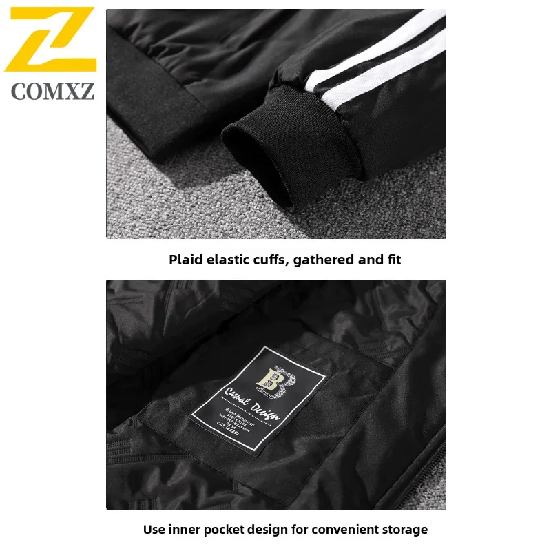 COMXZ 2025 Autumn Winter Fleece Coat Streetwear Trendy Unisex Thickened Padded Jacket Men Casual Loose Fit Warm Outwear