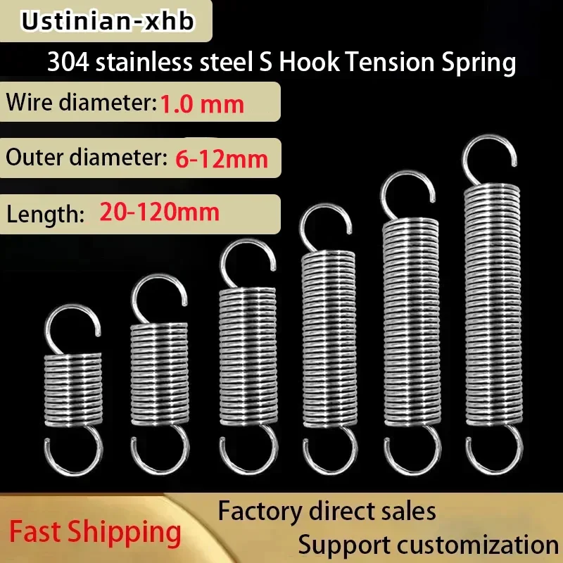 

5/2Pcs 1.0mm 304 Stainless Steel S-hook Spiral Coil Tension Spring, Outer Diameter: 6/8/10/12mm, Length: 20mm-120mm Customizable