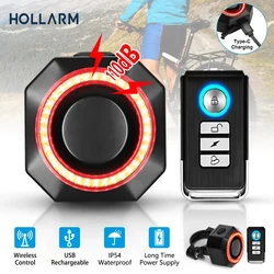 Hollarm-alarm antirrobo para bicicleta, luz trasera antirrobo con carga USB, detección de freno inteligente, Control remoto, lámpara trasera de alarma para bicicleta