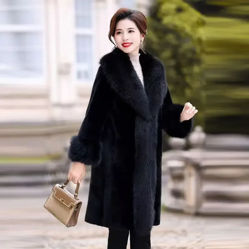 Women Thick Faux Fur Jacket Colorblock White Autumn Winter Maxi Coat Long Warm Luxury Belt Fur Parkas Bontjas Furry Outerwear