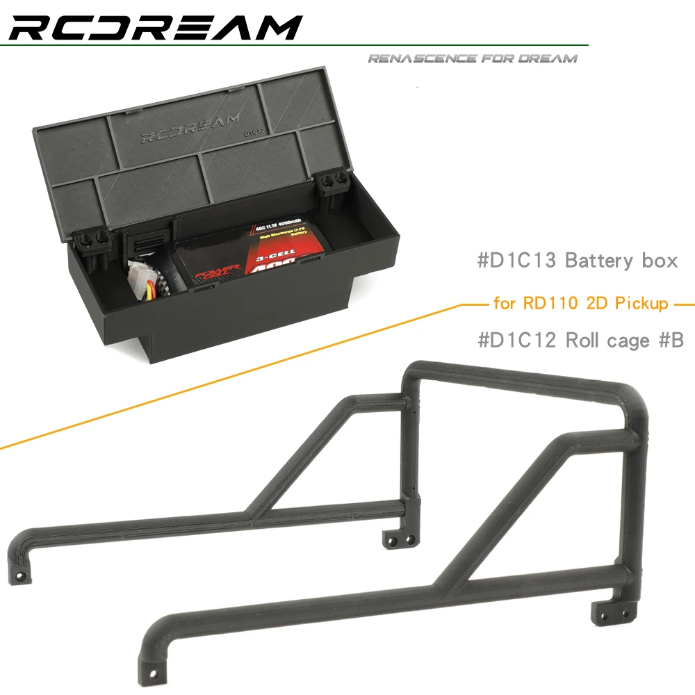 RCDream RD110 Spare Battery Box Tool Box / Roll Cage #B 3D Printed for RD110 2Door Pickup Upgrade Option Parts #D1C12 #D1C13