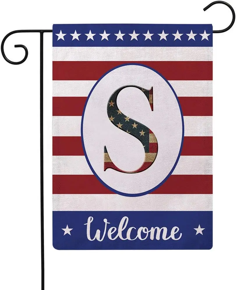 Patriotic Decorative Flag Initial Letter Garden Flags with Monogram S Double Sided American Independence Day Flag Welcome Burlap