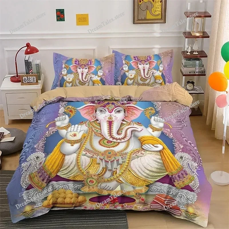 Lord Ganesha Duvet Cover Microfiber Indian Elephant Bedding Set Bohemia Mandala Comforter Cover King for Boys Girls Room Decor