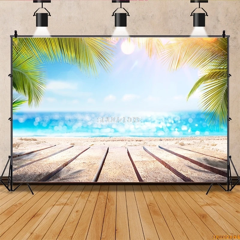 ST-04ฉากหลังสำหรับภาพถ่ายทิวทัศน์ชายหาดธรรมชาติเขตร้อนท้องฟ้าทะเลต้นปาล์มฤดูร้อนวันหยุดพักผ่อน