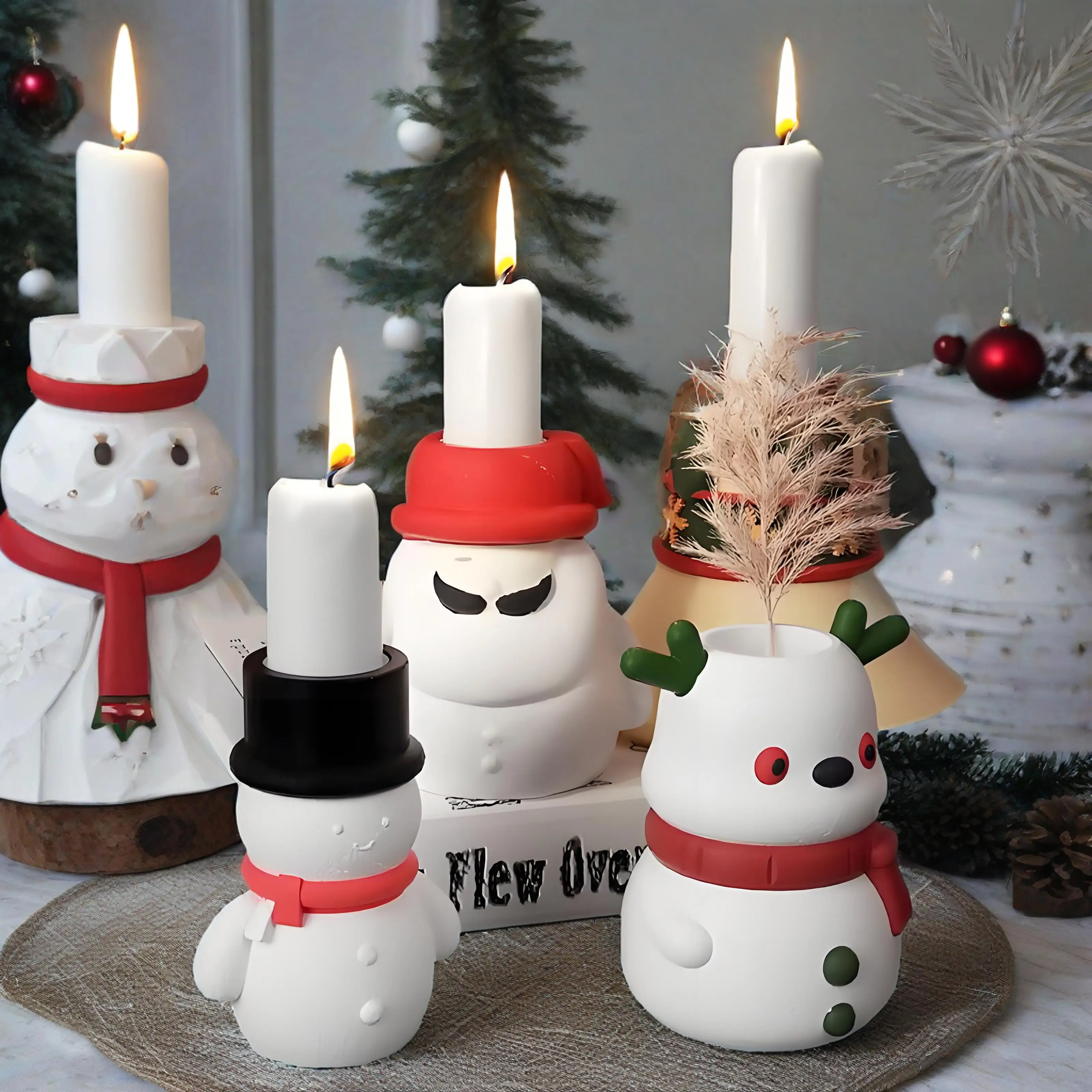 

Christmas Silicone Candlestick Mold Snowman Elk Craft Mould Home Decor Christmas Bell Candle Holder Concrete Gypsum Plaster